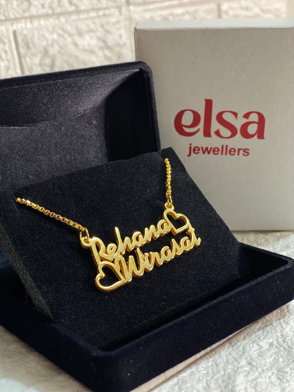 Double Heart Couple Name Necklace