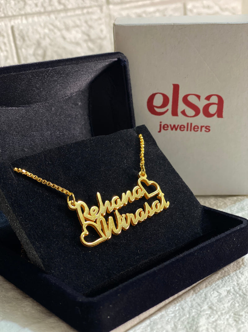 Double Heart Couple Name Necklace