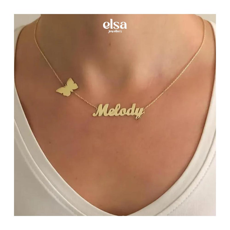 Butterfly Accent Customized Name Necklace