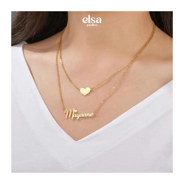 Double Chain Heart & Name Necklace