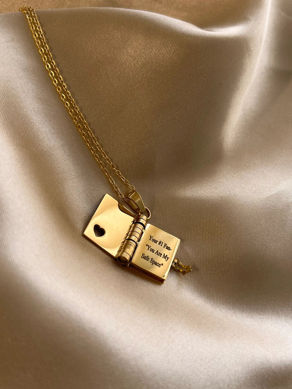 Mini Book Pendant Necklace with Custom Engraved Message