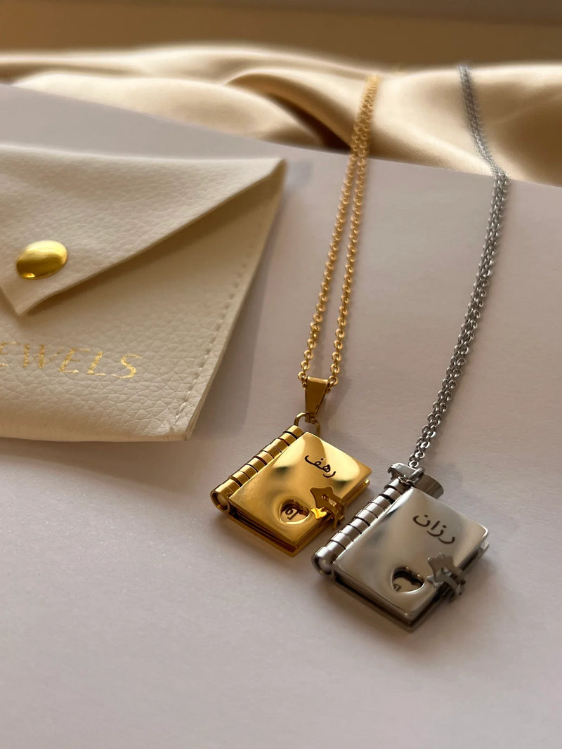 Mini Book Pendant Necklace with Custom Engraved Message