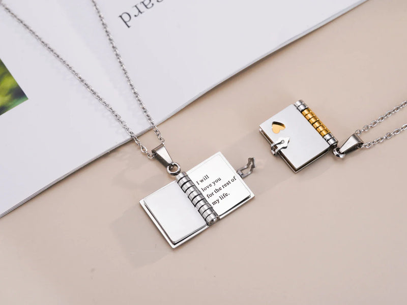 Mini Book Pendant Necklace with Custom Engraved Message