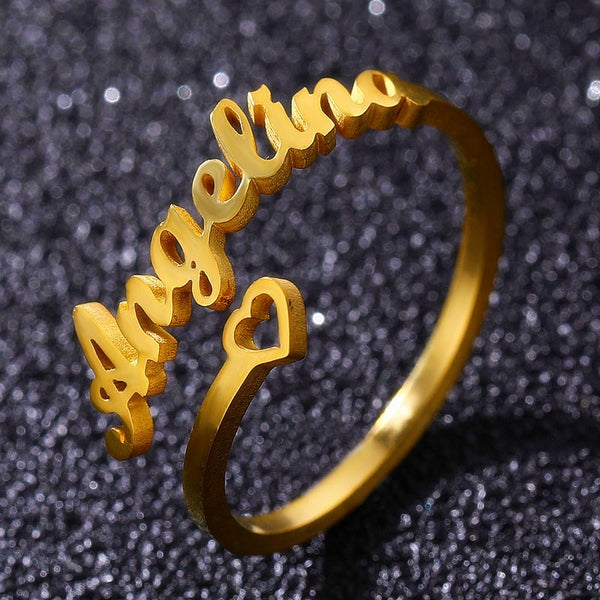 Personalized Caligraphic Name Ring With Heart