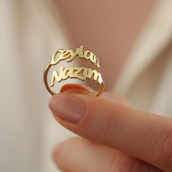 Personalized Two Names Adjustable Ring