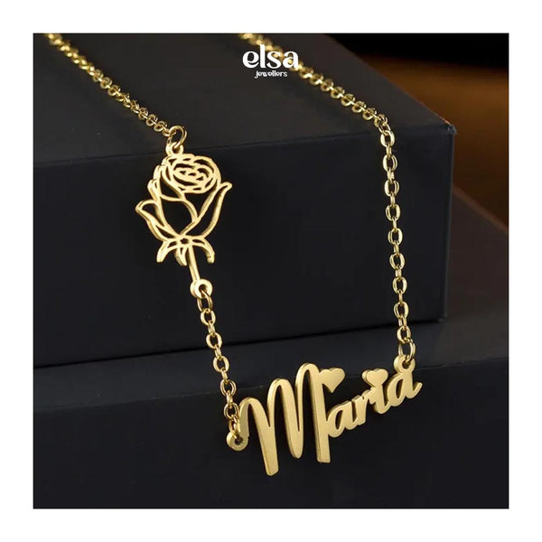 Rose & Name Necklace